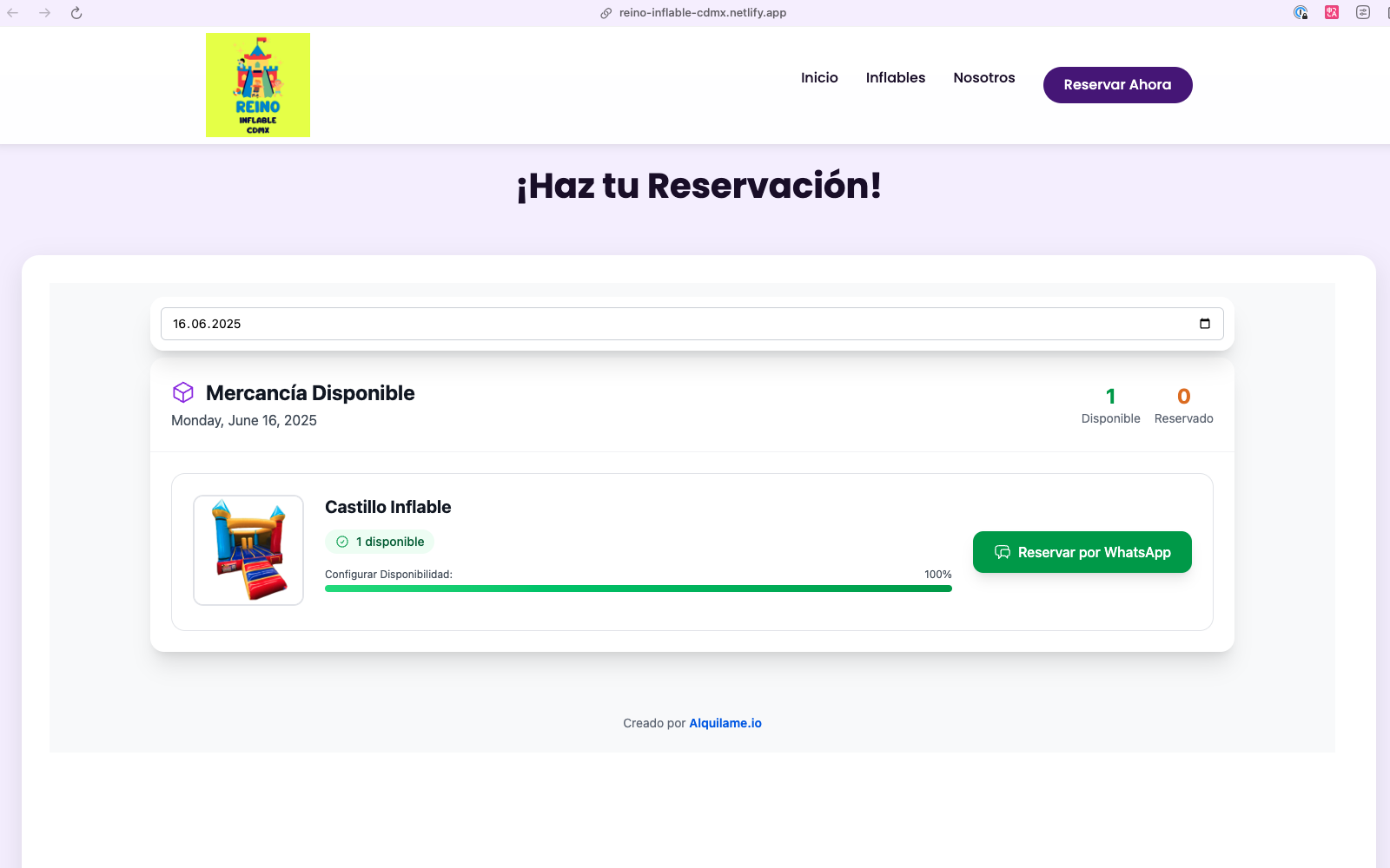 Página web Reino Inflable CDMX - Alquiler de inflables Ciudad de México